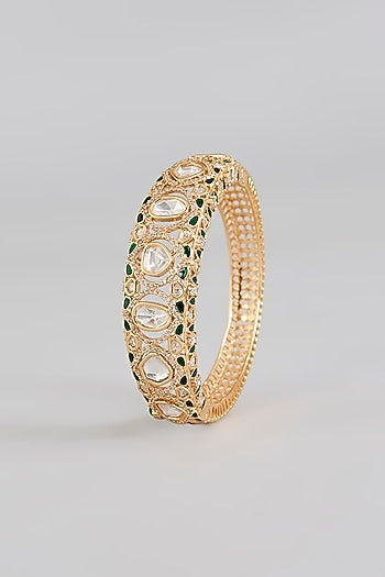 Gold Finish Floral Motif & Kundan Polki Bracelet