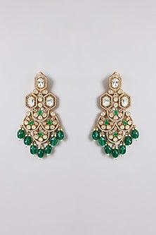 Gold Finish Kundan Polki & Emerald Green Stone Layered Choker Necklace Set