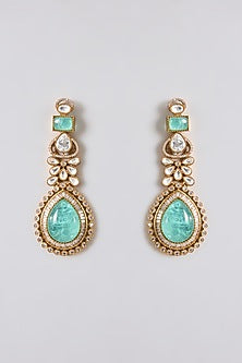 Gold Finish Kundan Polki & Aqua Blue Beaded Choker Necklace Set