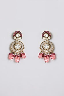 Gold Finish Kundan Polki & Pink Pearl Drop Choker Necklace Set