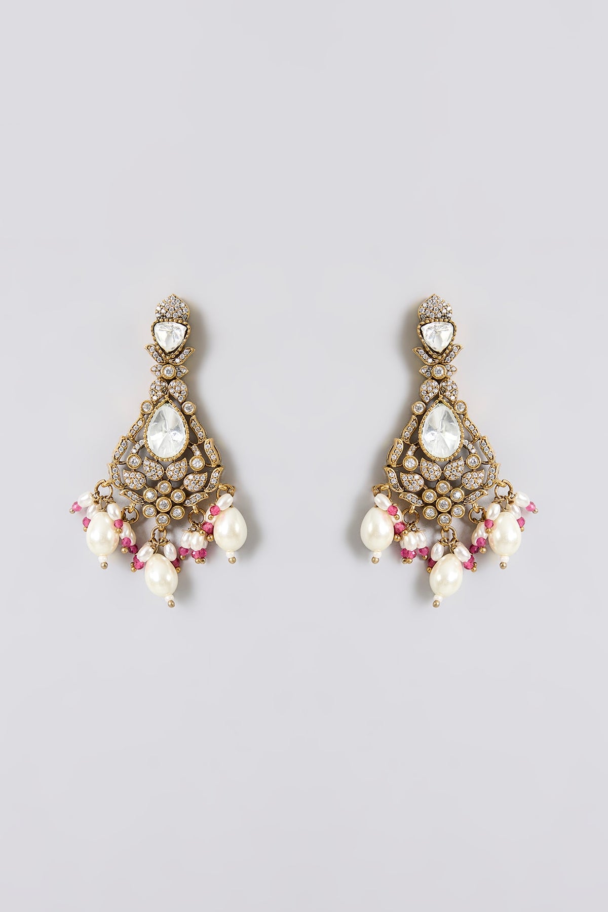 Gold Finish Kundan Polki & Soft Pink Beaded Layered Choker Necklace Set