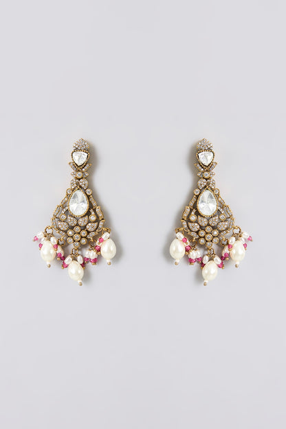 Gold Finish Kundan Polki & Soft Pink Beaded Layered Choker Necklace Set