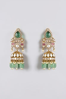 Gold Finish Kundan Polki & Soft Green Drop Choker Necklace Set