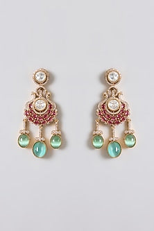 Gold Finish Kundan Polki & Ruby Drop Necklace Set