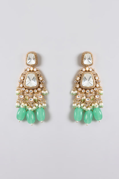 Gold Finish Kundan Polki & Mint Green Beaded Choker Necklace Set
