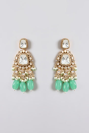 Gold Finish Kundan Polki & Mint Green Beaded Choker Necklace Set