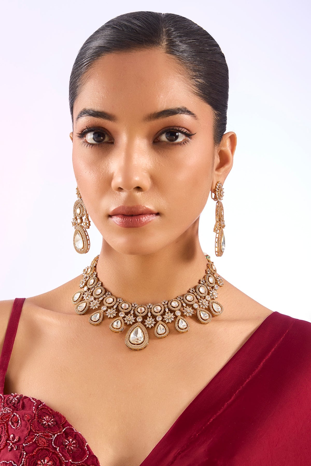 Gold Finish Kundan Polki Choker Necklace Set