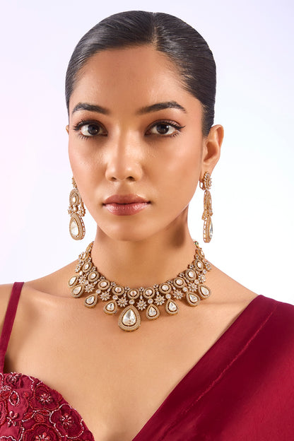Gold Finish Kundan Polki Choker Necklace Set