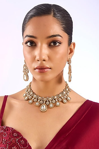 Gold Finish Kundan Polki Choker Necklace Set