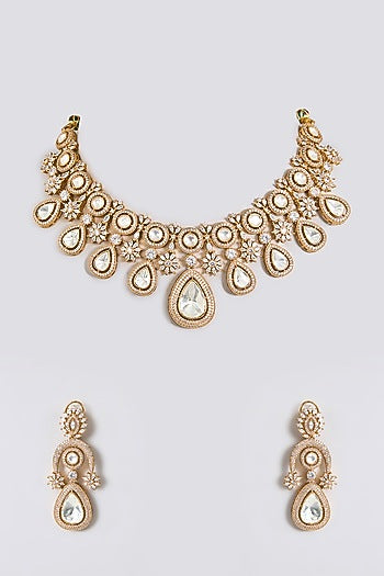 Gold Finish Kundan Polki Choker Necklace Set