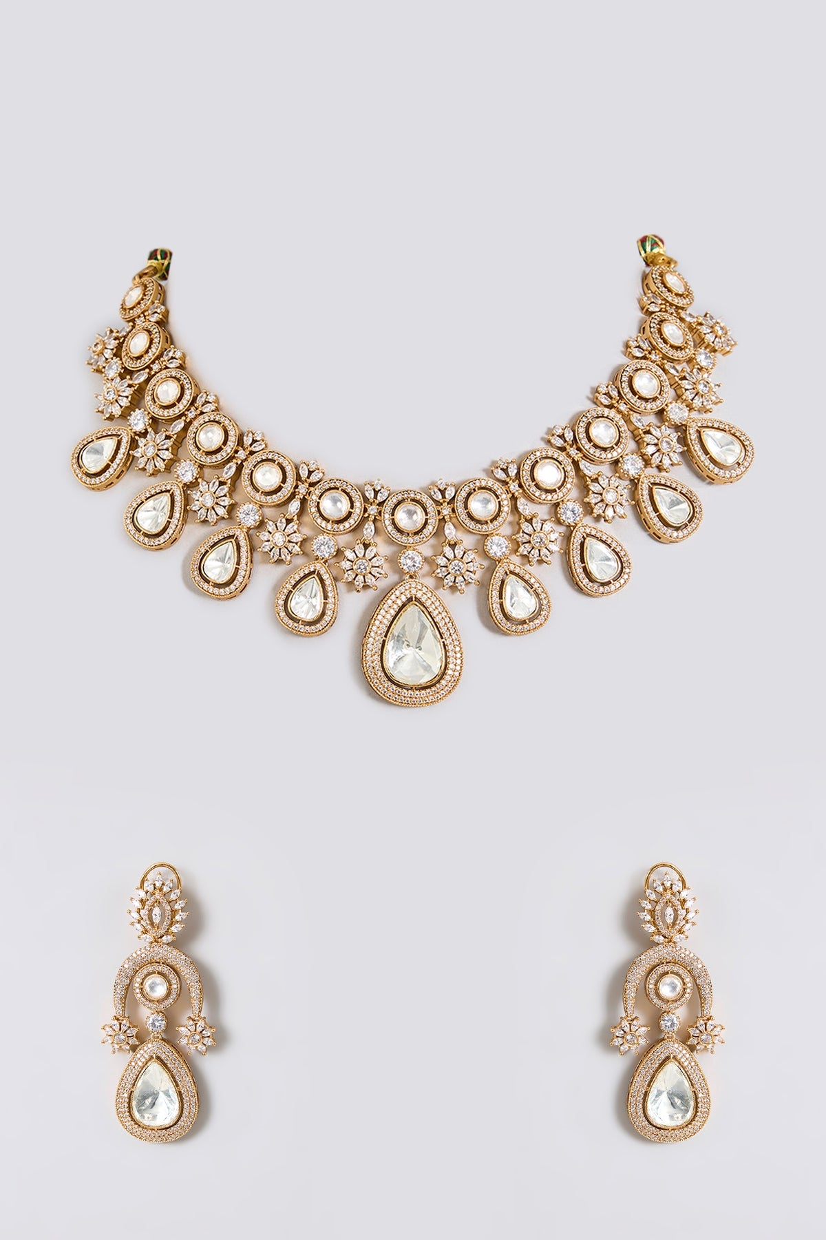 Gold Finish Kundan Polki Choker Necklace Set