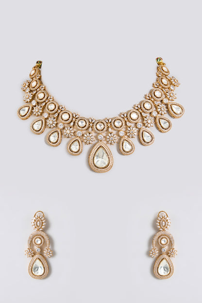 Gold Finish Kundan Polki Choker Necklace Set