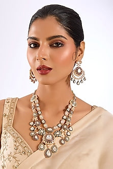 Gold Finish Kundan Stone Layered Necklace Set