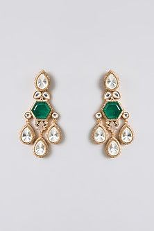 Gold Finish Kundan Polki & Emerald Stone Choker Necklace Set
