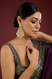 Gold Finish Gold & White Stone Chandbali Earrings