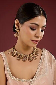 Gold Finish Multi-Colored Stone Necklace Set