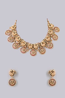 Gold Finish Multi-Colored Stone Necklace Set