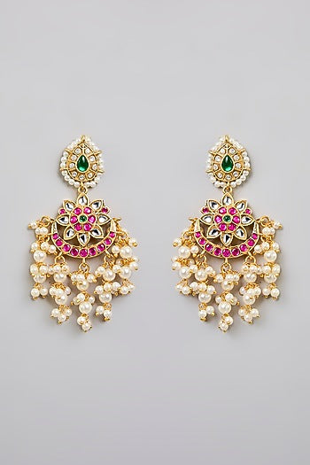 Gold Finish Kundan Polki & Pearl Choker Necklace Set