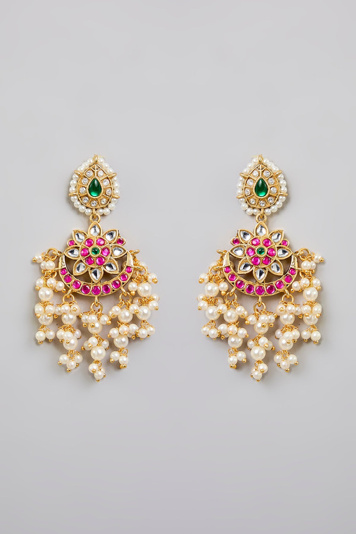 Gold Finish Kundan Polki & Pearl Choker Necklace Set