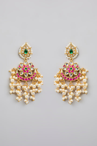 Gold Finish Kundan Polki & Pearl Choker Necklace Set