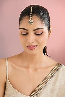 Gold Finish Kundan Polki & Floral Motif Maangtikka