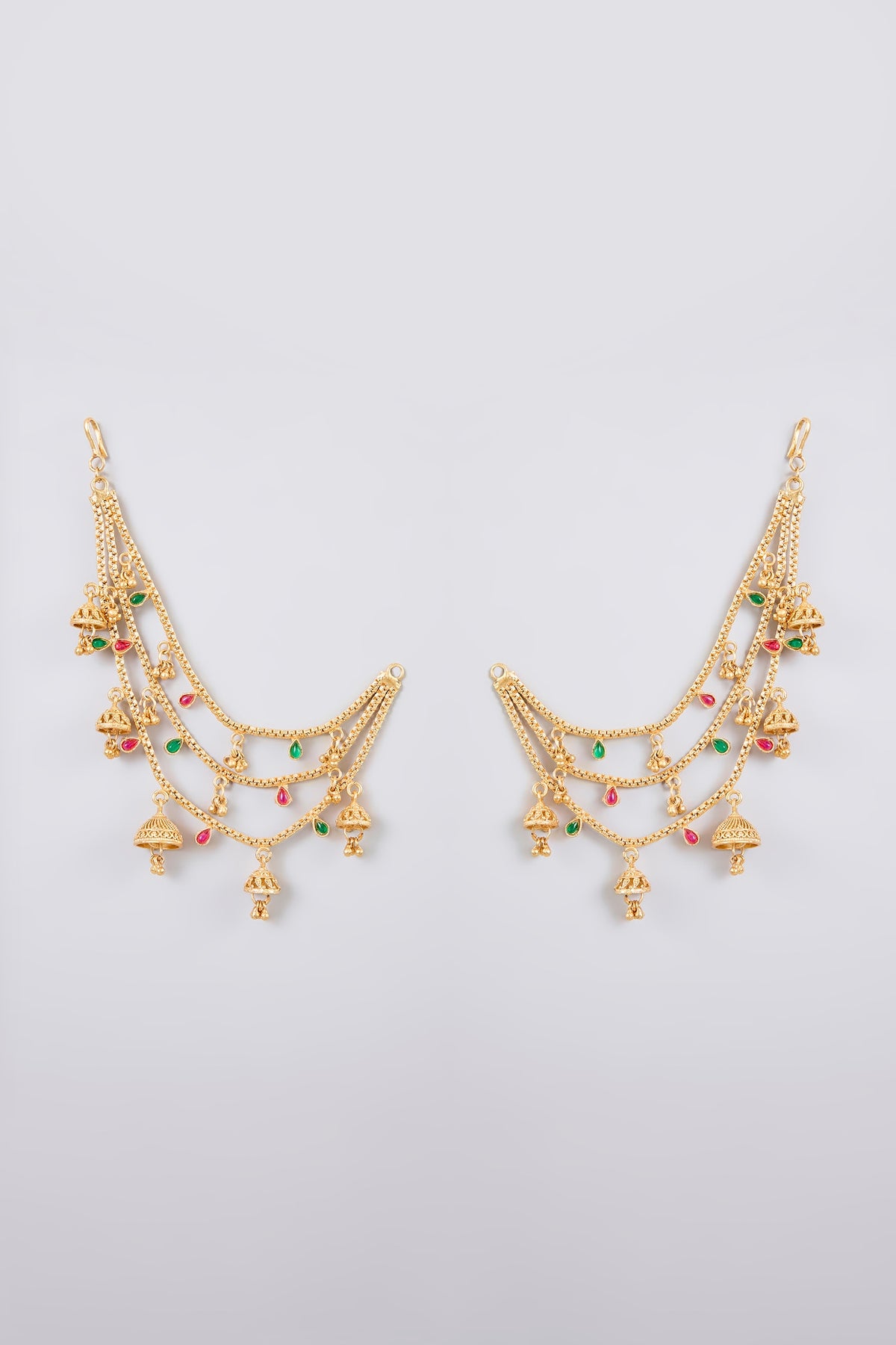 Gold Finish Charm & Multi-Colored Beaded Kaanchain Earrings