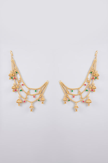 Gold Finish Charm & Multi-Colored Beaded Kaanchain Earrings