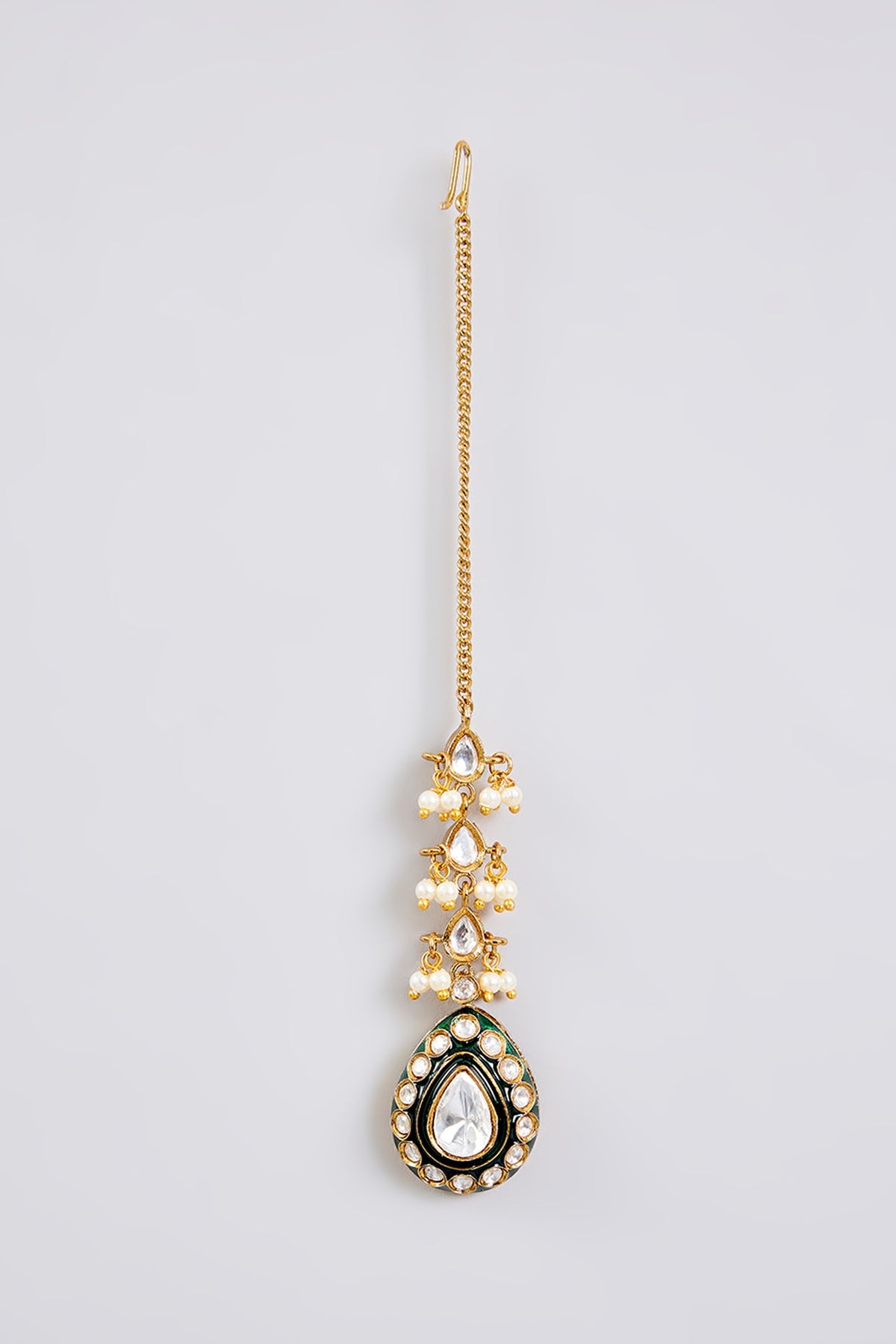 Gold Finish Green Kundan Polki Maangtikka