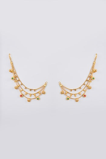 Gold Finish Kundan Polki Kaan Chain Earrings