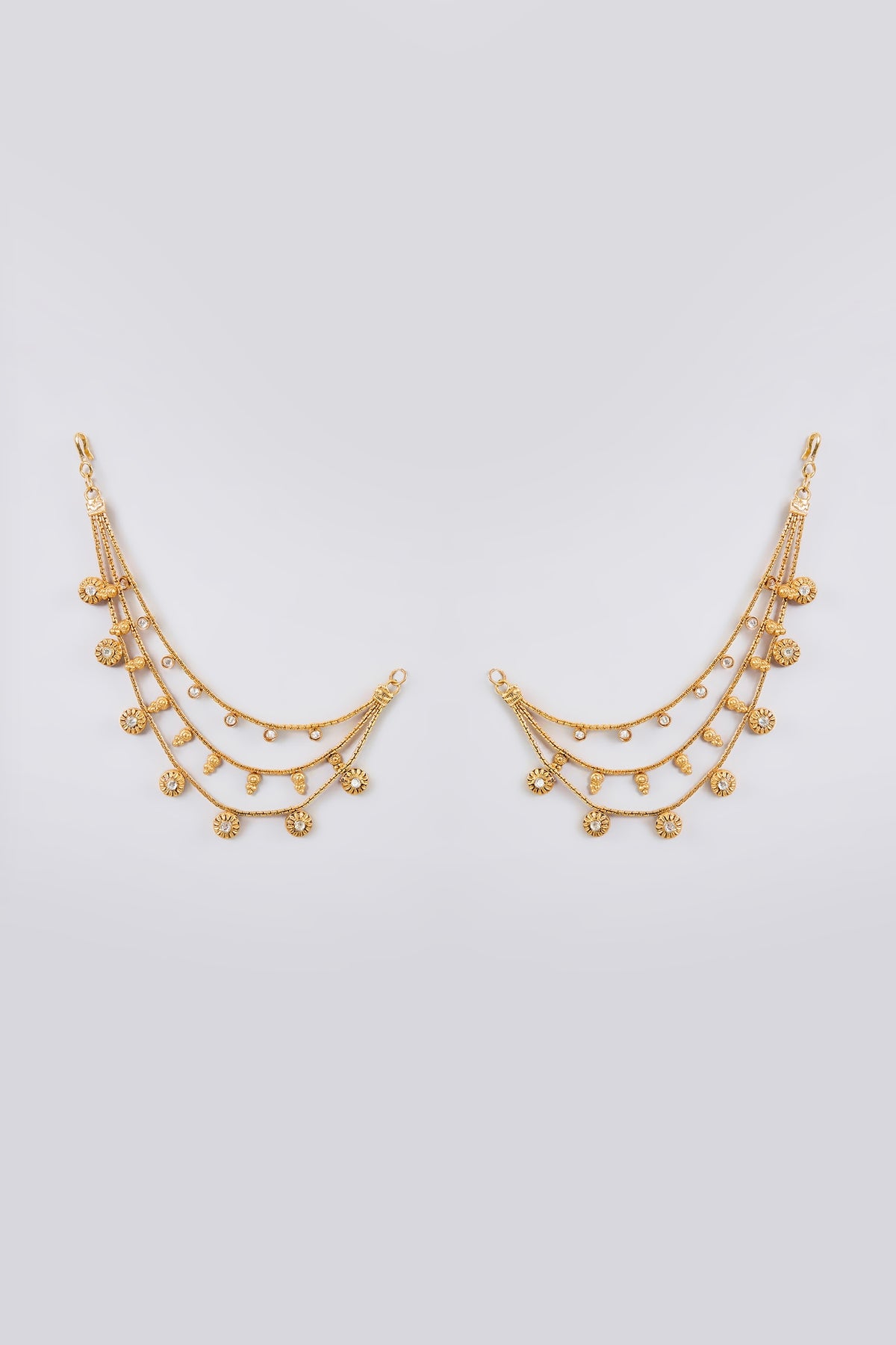 Gold Finish Kundan Polki Kaan Chain Earrings