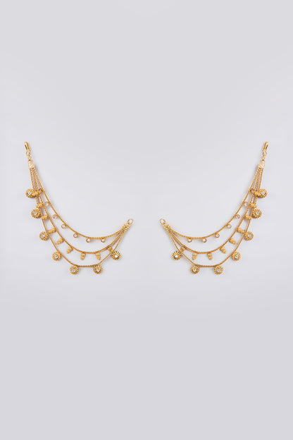 Gold Finish Kundan Polki Kaan Chain Earrings