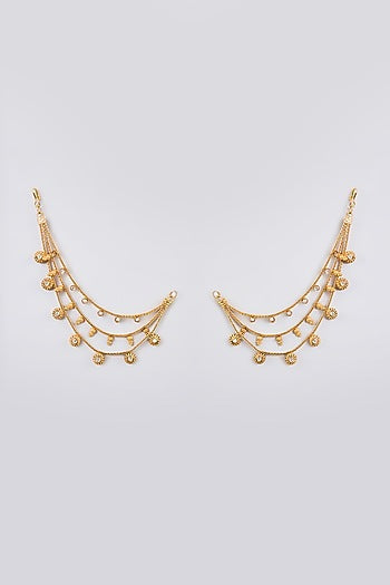 Gold Finish Kundan Polki Kaan Chain Earrings