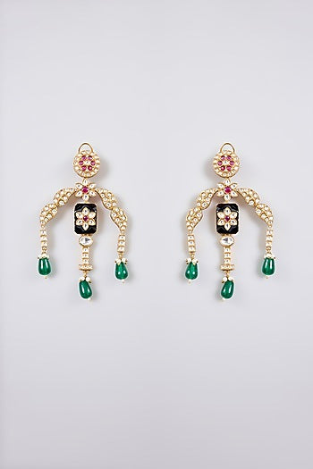 Gold Finish Kundan Polki & Ruby Drop Necklace Set