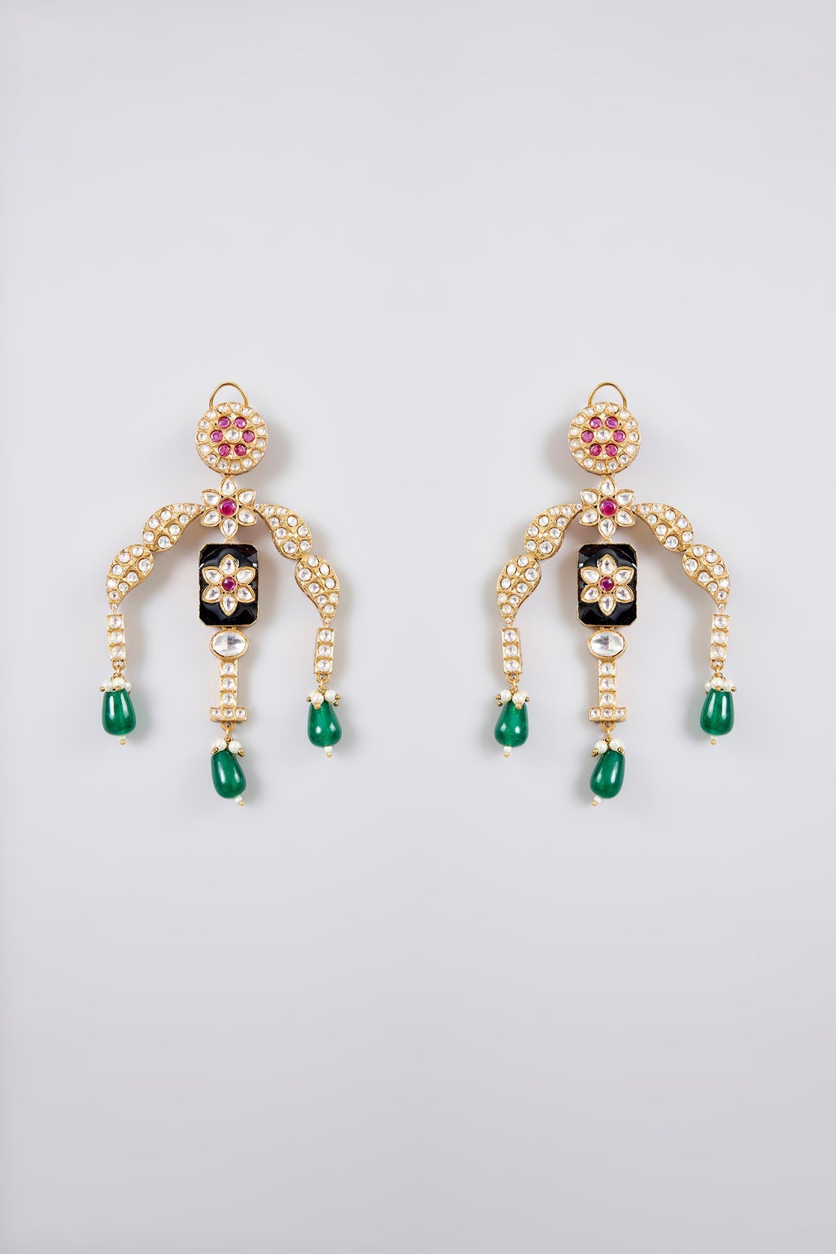 Gold Finish Kundan Polki & Ruby Drop Necklace Set