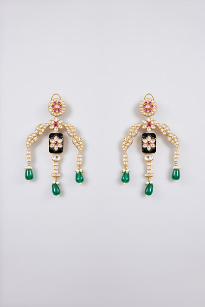 Gold Finish Kundan Polki & Ruby Drop Necklace Set