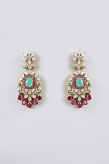 White Finish Zircon & Green Stone Choker Necklace Set