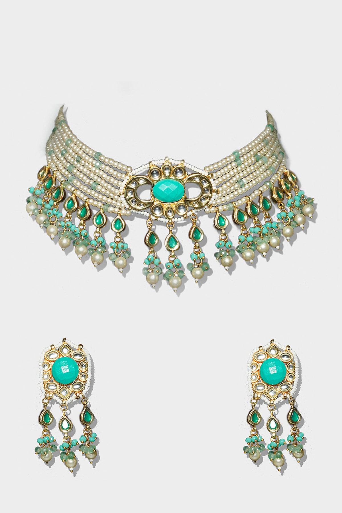 Gold Plated Necklace Set With Kundan Polki