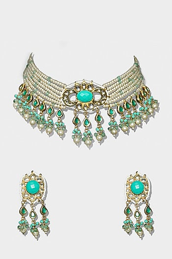 Gold Plated Necklace Set With Kundan Polki