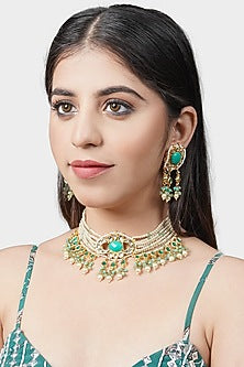 Gold Plated Necklace Set With Kundan Polki