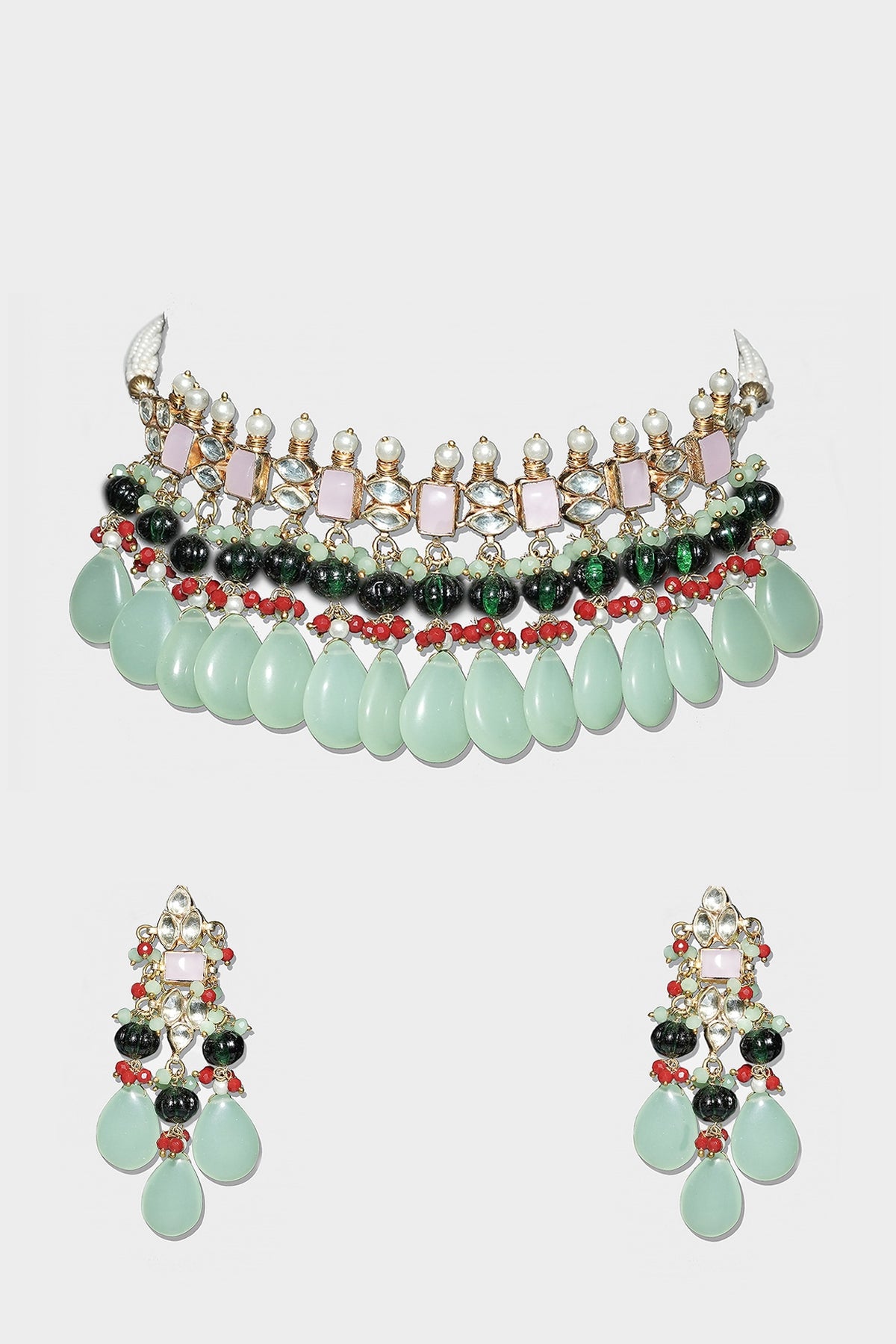 Gold Plated Kundan Polki Necklace Set In Alloy