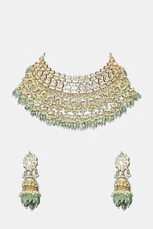 Gold Plated Necklace Set With Green Beads