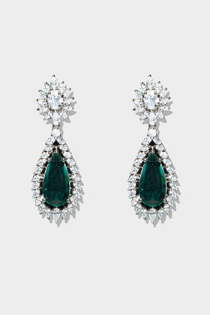 Silver Rhodium Finish Diamond Drop Earrings