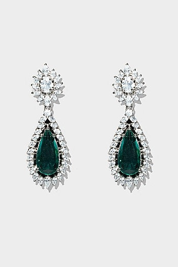 Silver Rhodium Finish Diamond Drop Earrings