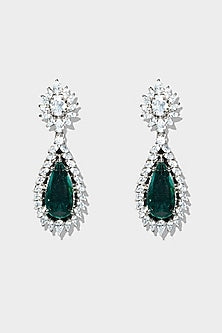 Silver Rhodium Finish Diamond Drop Earrings