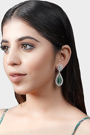 Silver Rhodium Finish Diamond Drop Earrings