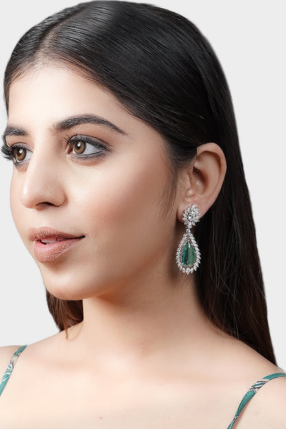 Silver Rhodium Finish Diamond Drop Earrings