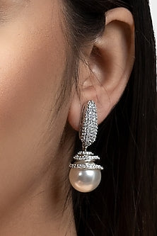 Silver Rhodium Finish Diamond Stud Earrings