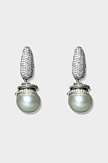 Silver Rhodium Finish Diamond Stud Earrings