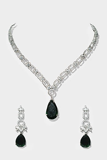 White Rhodium Finish Diamond Necklace Set