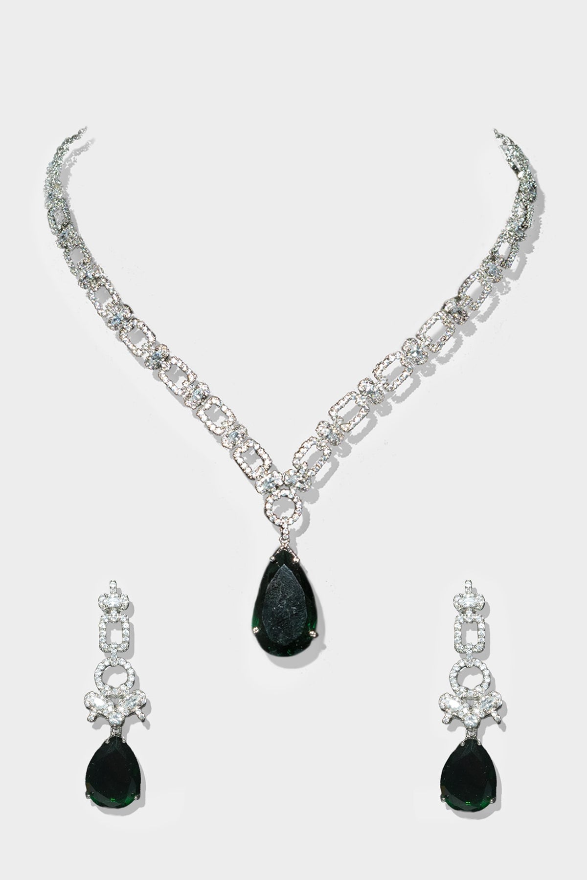 White Rhodium Finish Diamond Necklace Set